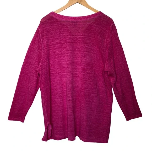 Chicos Pink 100% Linen V-Neck Long Sleeve Tunic Top Slub Knit Tee 3 XL Beach - Picture 2 of 15